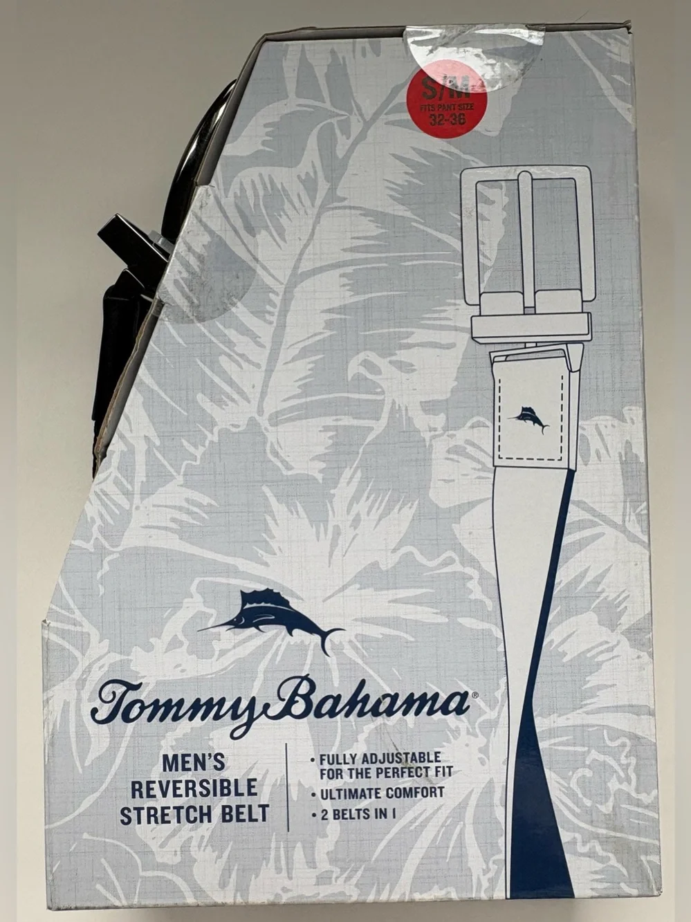 Tommy Bahama Black Stretch Web Belt with Embossed Marlin